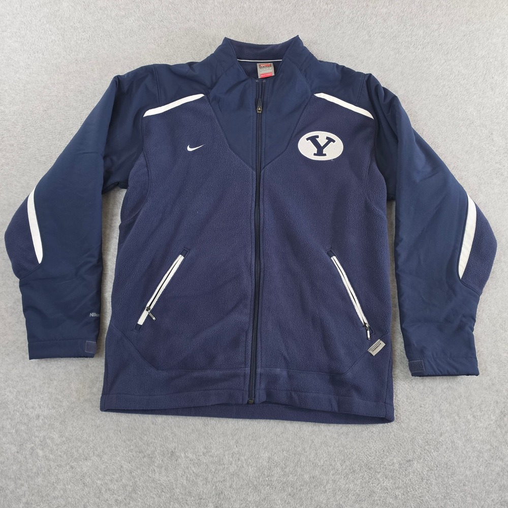 Nike Team BYU Cougars Jacket Mens Small Navy Blue Full Zip Fleece Therma FIT VTG